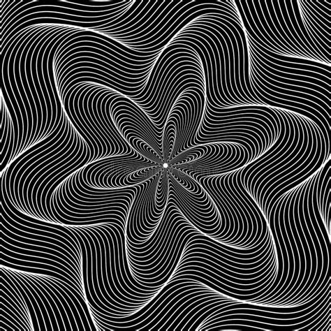 Op Art Circular Pattern Of Swirling Wavy White Lines On Black Round