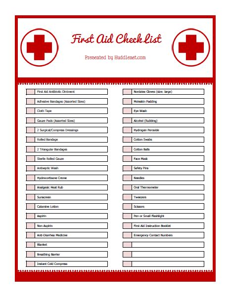 First Aid Checklist Printable