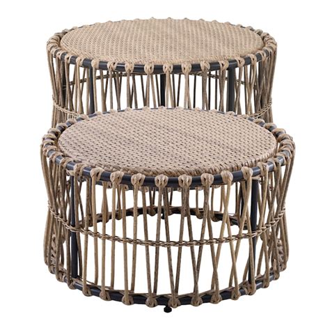 Set of six rosewood nesting tables under a rosewood coffee table. Tracey Boyd Chelsea Steel 2-Piece Wicker Nesting Table Set ...