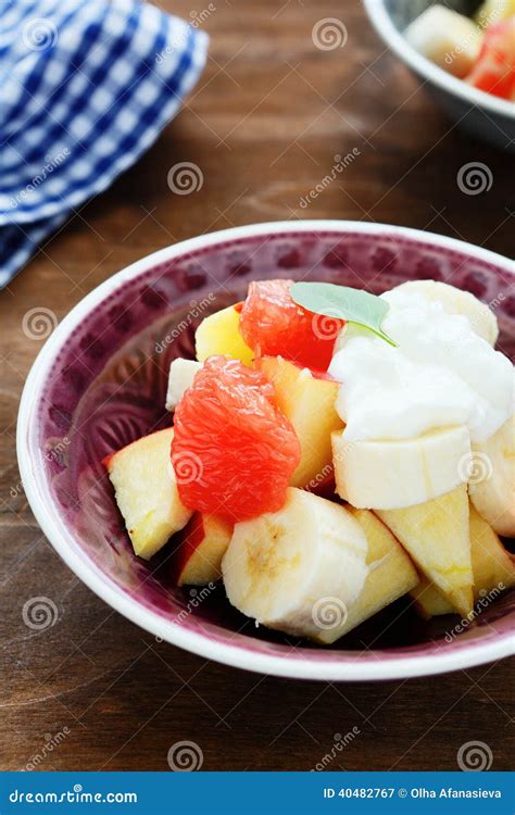Fruit Salad With Mango And Banana Stock Image Image Of Apple Glass