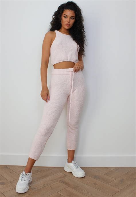 Petite Pink Co Ord Cosy Knit Joggers Missguided