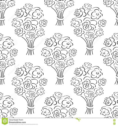 Rose Bouquet Seamless Pattern Hand Drawn Outline Background Flower