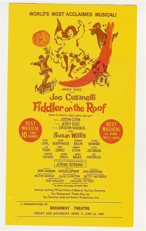 1969 Fiddler On The Roof Broadway Theatre Playbill Program Joe