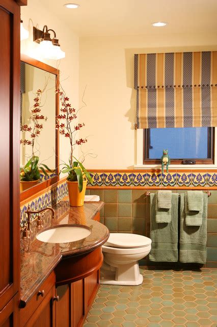 Terracotta tiles, bathroom fittings with a vintage look and bathroom cabinets in colonial style: Spanish Revival Restoration - Mediterranean - Bathroom ...