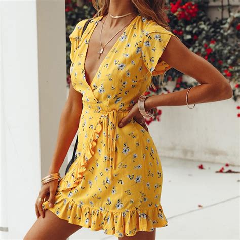 Buy Floral Printed Fashion Summer Dress Women V Neck Sleeveless Sexy Party Dresses At Affordable