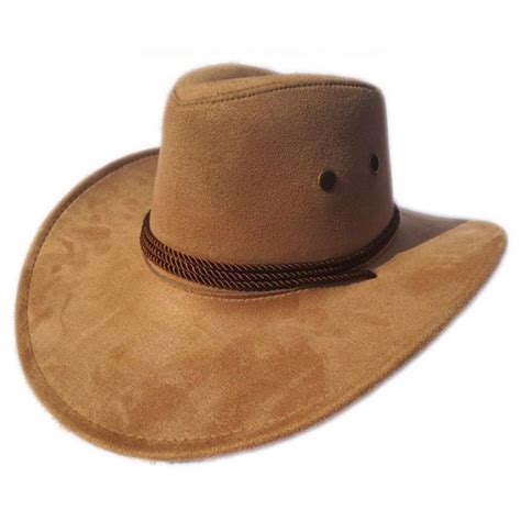 Mens Cowboy Hat Flat Brim Artificial Suede Wide Brim Hat Western