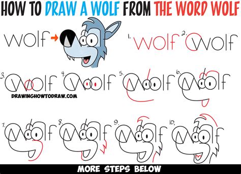 how to draw cartoon wolves from the word wolf easy steps drawing tutorial how to draw step by