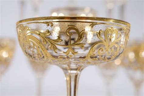 Exquisite Moser Handblown Crystal Raised Paste Gold Stemware Service Complete Services