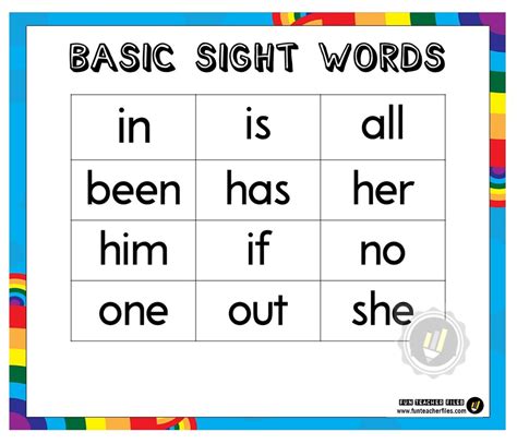 Basic Sight Words Charts Fun Teacher Files