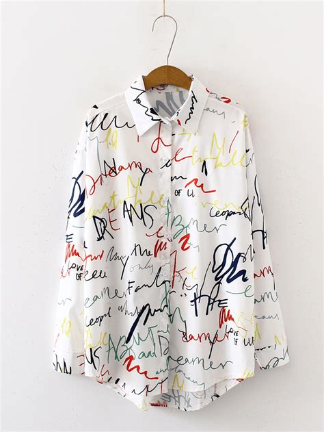 Alphabet Graffiti Print Fashion Loose Daily Casual Shirts Ladies