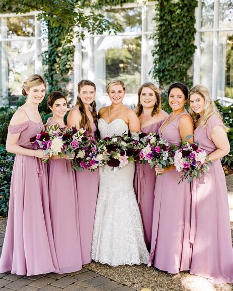 Mauve Pink Bridesmaid Dresses And Pretty Wedding Bouquets 44 Long