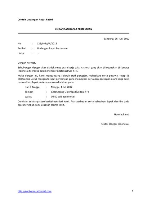 PDF Contoh Surat Undangan Rapat Resmi DOKUMEN TIPS