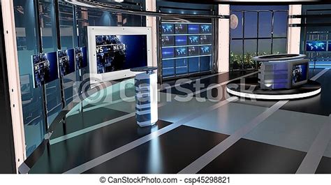Tv Studio News Set 2 3d Rendering This Background Was Created In High