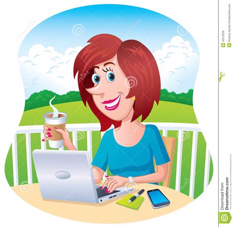 Woman Working Outdoors On Her Laptop Stock Photo Image