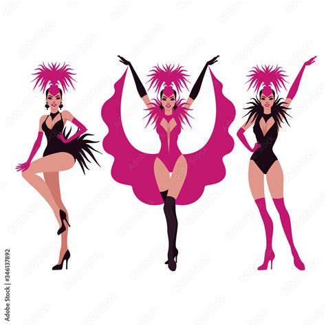 Vecteur Stock Cabaret Girls Set Vector Illustration In Flat Art Style Isolated On White