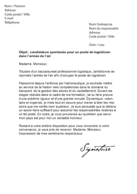 Lettre de motivation Armée de l Air Technicien de l air