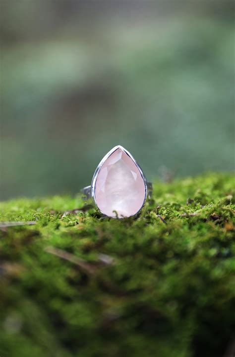 Faceted Teardrop Rose Quartz Ring In Sterling Silver With Etsy