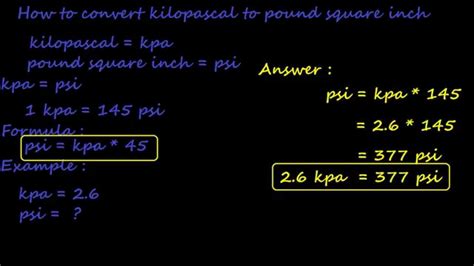 To calculate a pound per square inch value to the corresponding value in bar, just multiply the quantity in psi by 0.0689475728 (the conversion factor). how to convert kpa to psi - pressure converter - YouTube