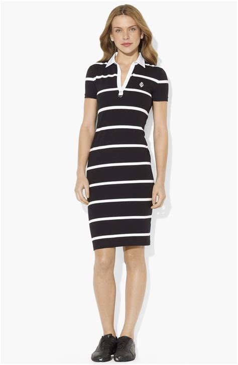 lauren ralph lauren split neck stripe polo dress nordstrom