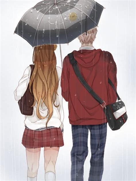 Sharing An Umbrella In The Rain Umbrella Anime Anime Love Couple