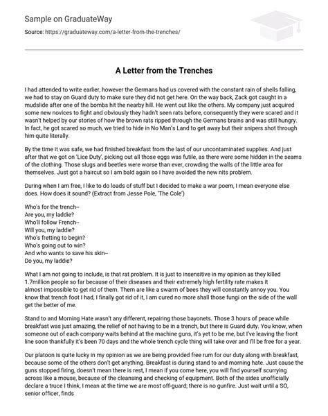 ⇉a Letter From The Trenches Essay Example Graduateway