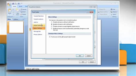 Microsoft Powerpoint 2007 View Or Change Add In Security Settings On