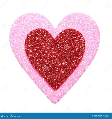 Glitter Red And Pink Hearts Isolated On White Macro Stock Photo