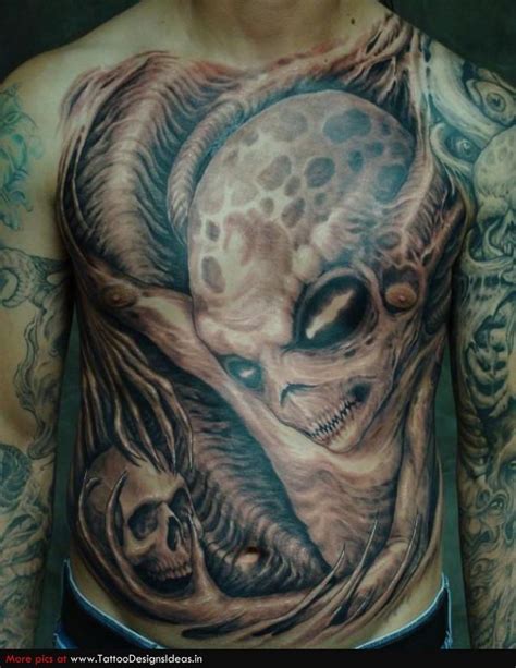 Grey Alien Skull Tattoo On Full Body Alien Tattoo Head Tattoos Tattoos Gallery