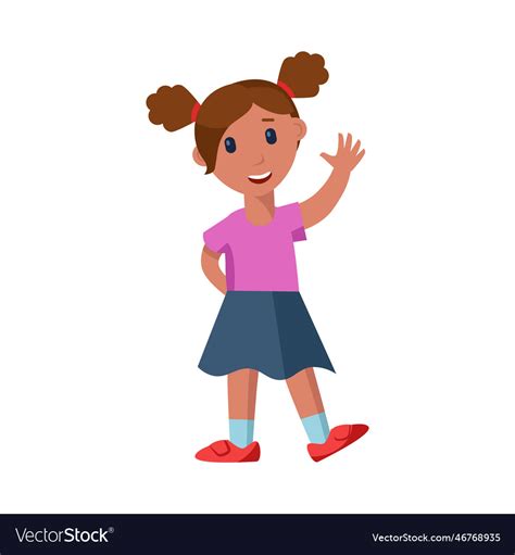 Cute Little Girl Waving Hello Cartoon Royalty Free Vector