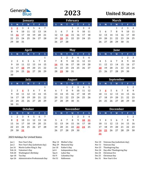 2023 Monthly Calendar With Holidays 2023