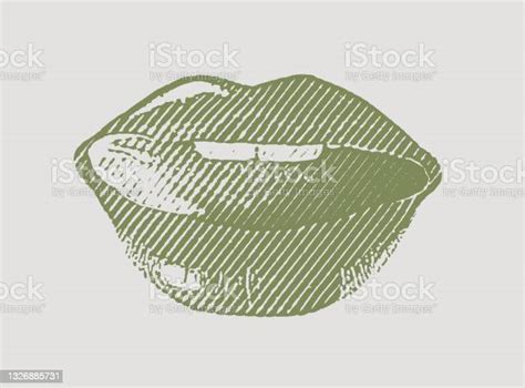 Vector Engraving Of Woman Licking Lips Stock Illustration Download