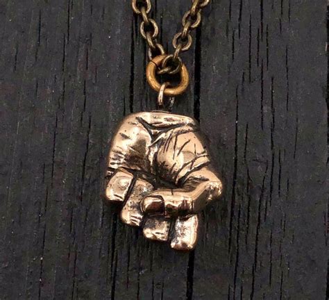 Hand Necklace Bronze Fist Pendant Necklace Clenched Fist Etsy