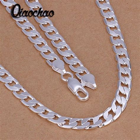 925 Sterling Silver Color Necklaces For Men 6mm 11 Flat Side Link
