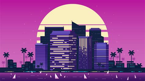 2560x1440 Retro Style City Purple Background 1440p