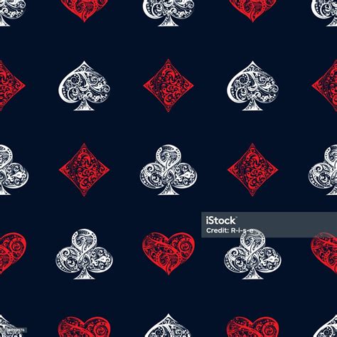 Vector Seamless Pattern With Playing Card Suits Symbols Stock