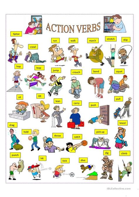 The Action Verbs Worksheet With Pictures And Words To Help Babes Understand What They Are