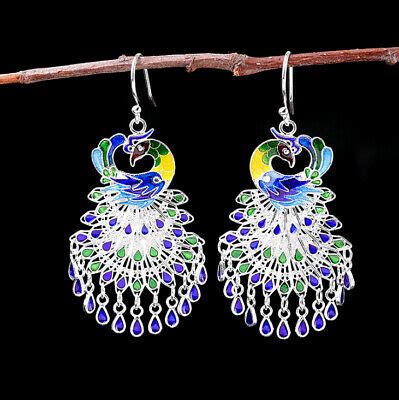 I03 Cloisonne Earring Colourful Peacock Sterling Silver 925 EBay