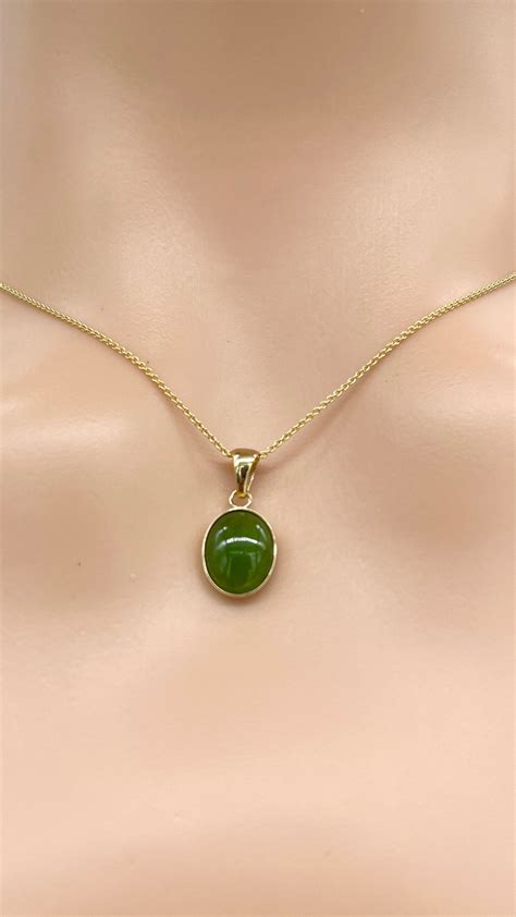 14k Gold Jade Necklace Natural Nephrite Jade Pendant Etsy