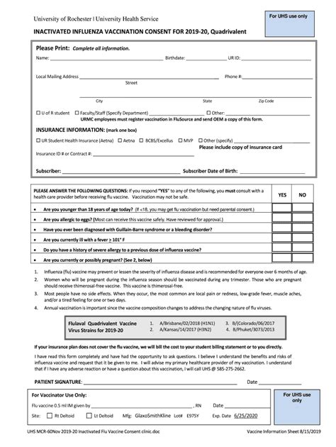 Printable Flu Vaccine Consent 2019 2023 Form Fill Out And Sign