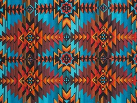 Turquoise And Rust Aztec Print Pure Cotton By Fabricsandtrimmings