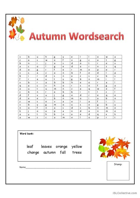 Autumn Wordsearch English Esl Worksheets Pdf And Doc