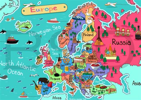 249297 Kids Map Of Europe Educational Geography School Art Poster Print