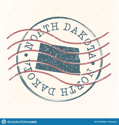 North Dakota Stamp Postal Map Silhouette Seal Passport Round Design