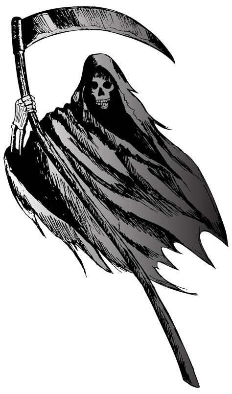A Black And White Drawing Of A Skeleton Holding A Scythe