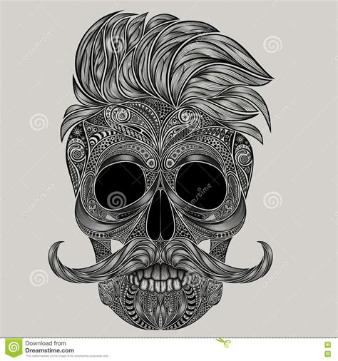 Hipster Hair And A Mustache. Vector Human Skull Stock Illustration ...