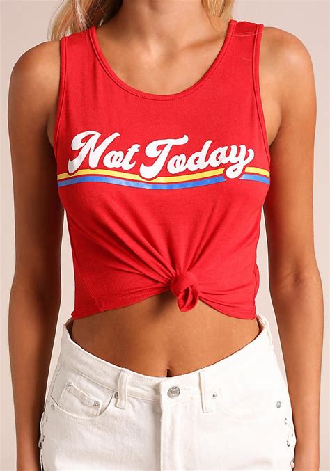 Junior Clothing Red Not Today Knotted Crop Top Junior Outfits Crop