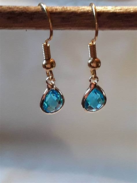 Aquamarine Jewelry Set Earrings And Necklace Gold Plated Etsy