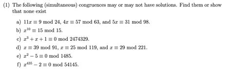 Solved 1 The Following Simultaneous Congruences May Or