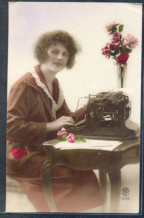 Qj101 Art Deco High Fashion Lady Typewriter Kitsch Tinted Photo Pc Vintage Photos Women
