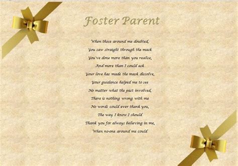 Foster Parent Personalised Poem Laminated T Foster Parenting
